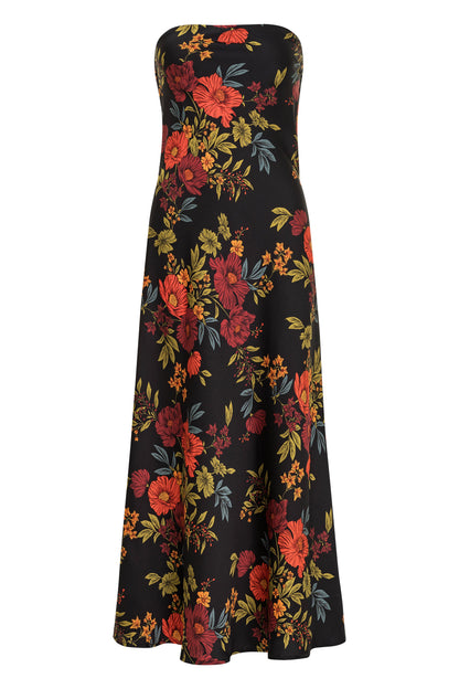 Natalia Black Floral Strapless Maxi Dress