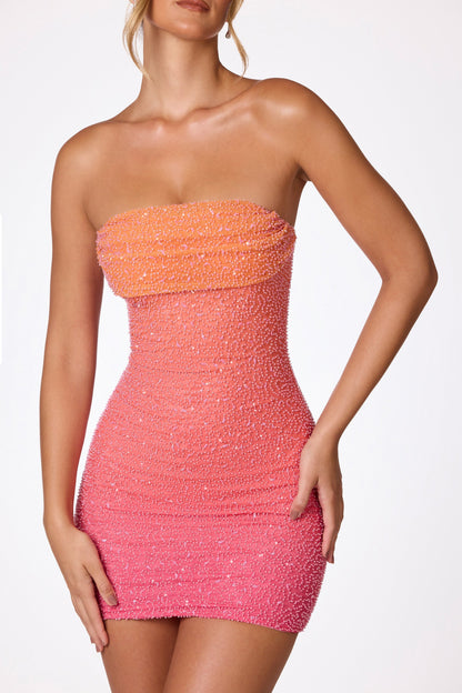 Embellished Strapless Mini Dress Ombré