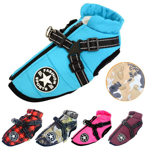 Waterproof Pet Dog Outfit, A Jacket with Harness Winter Warm Dog Clothes for All type of Dogs