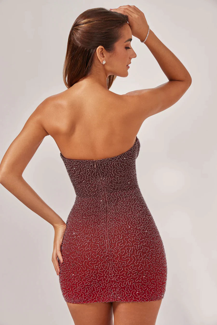 Embellished Strapless Mini Dress Ombré